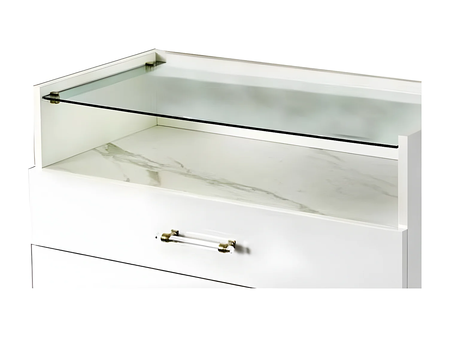 Semainier design 4 tiroirs bois blanc laqué et verre transparent à Led Krystal 84cm