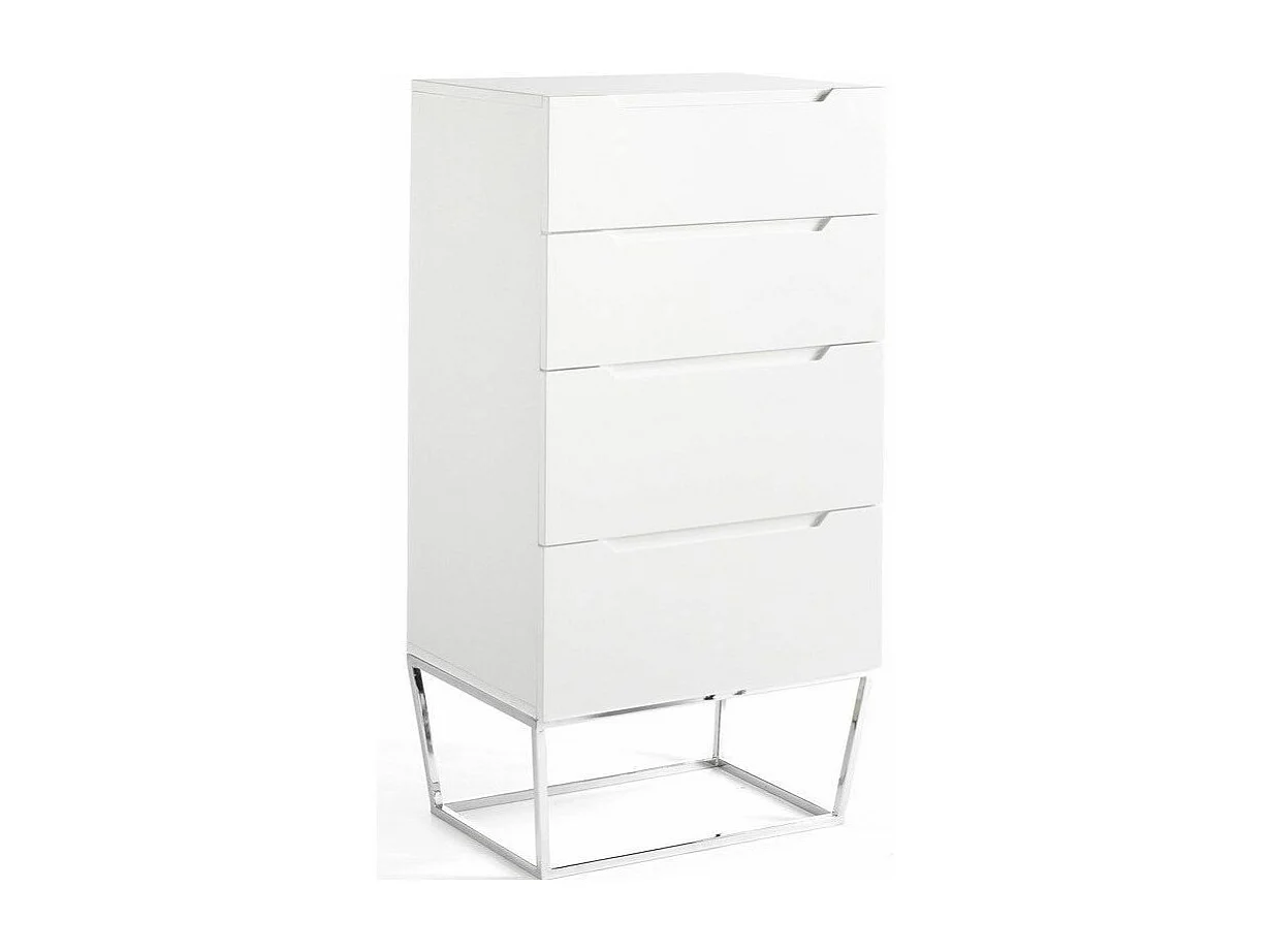 Chiffonnier design 4 tiroirs laqué et pieds acier chromé Romus-Couleur Granite