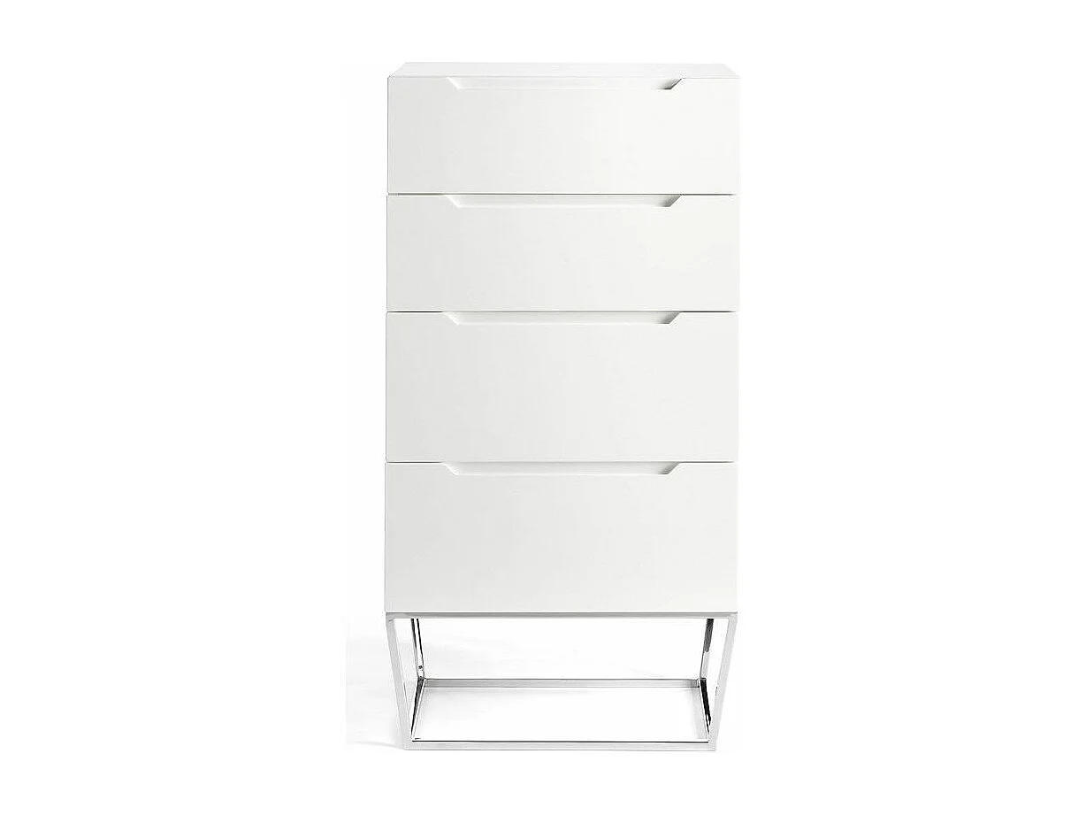 Chiffonnier design 4 tiroirs laqué et pieds acier chromé Romus-Couleur Granite