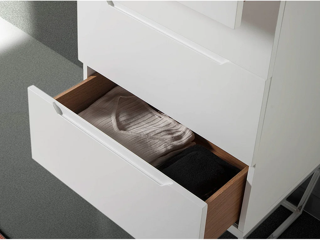 Chiffonnier design 4 tiroirs laqué et pieds acier chromé Romus-Couleur Granite