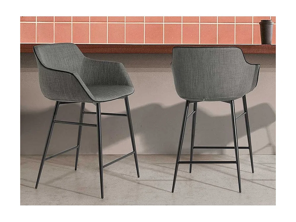 Chaise haute en tissu gris et pieds acier noir Paula - Lot de 2-Couleur Aqua 23 Chocolat