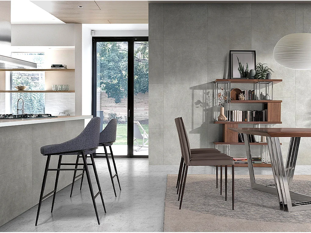 Chaise haute tissu gris et pieds en acier noir Padou - lot de 2-Couleur Aqua 07 Sable