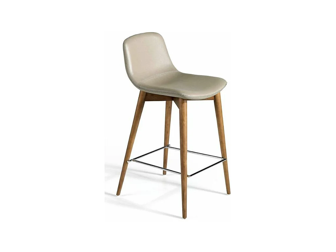 Chaise haute similicuir et pieds bois frêne massif Pandora - lot de 2-Couleur Aqua 20 Marron