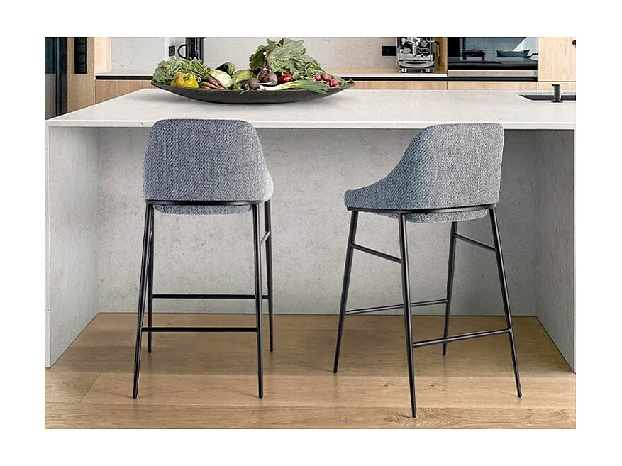 Chaise haute tissu gris et pieds en acier noir Padou - lot de 2-Couleur Aqua 04 Beige