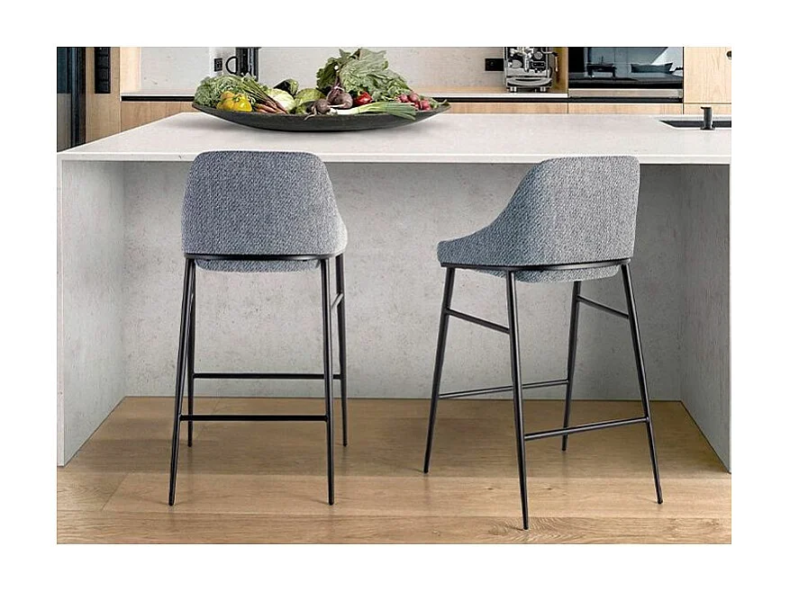 Chaise haute tissu gris et pieds en acier noir Padou - lot de 2-Couleur Aqua 82 Taupe