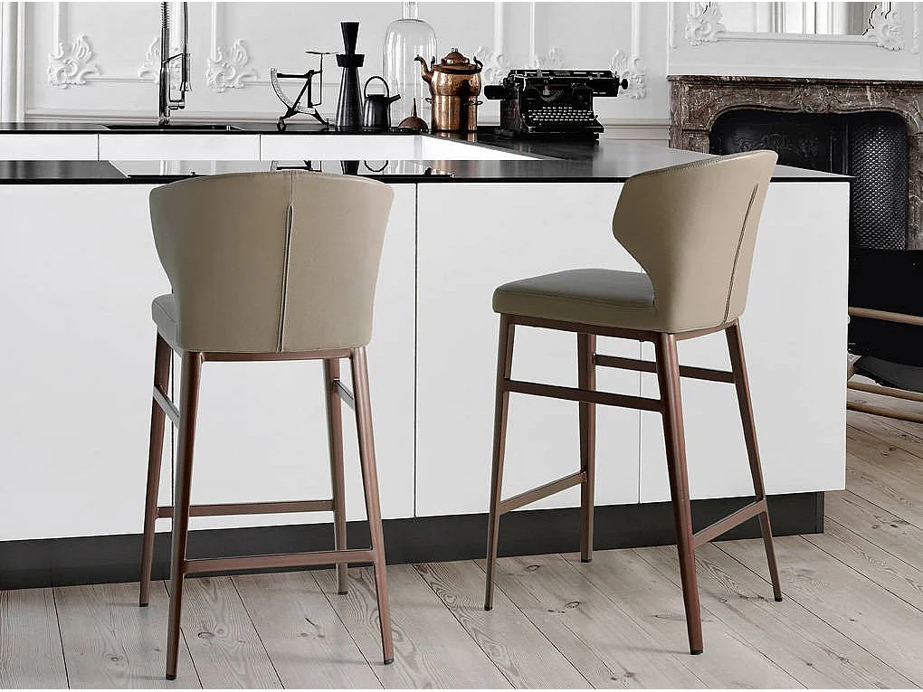 Chaise haute similicuir et acier Akaiky - Lot de 2-Couleur Aqua 90 Noir