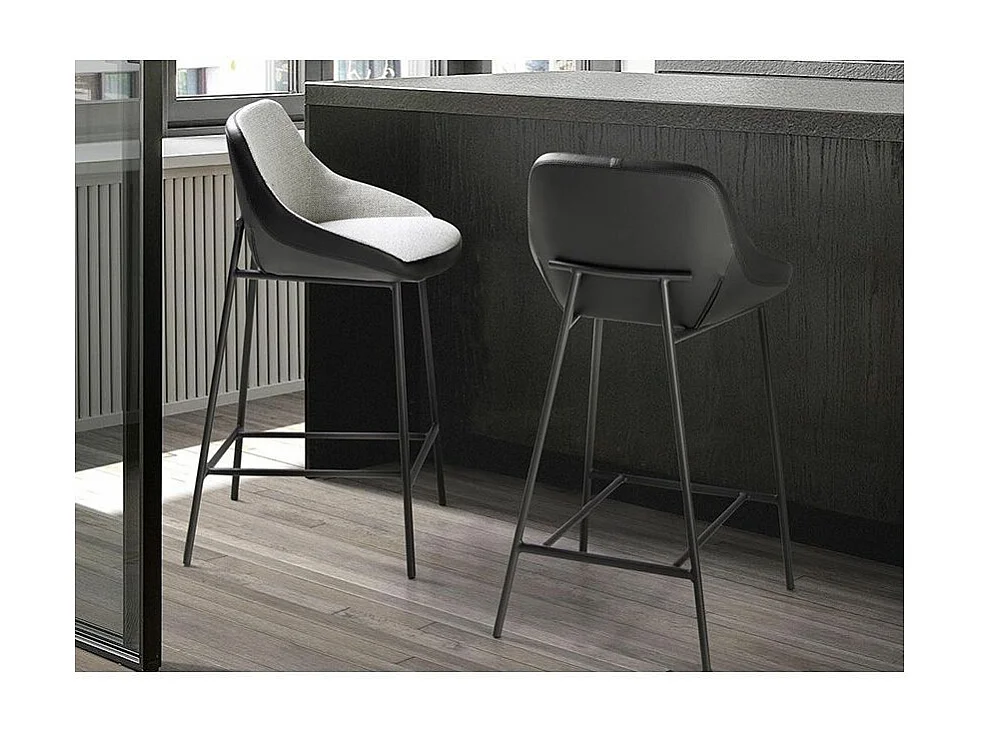 Chaise haute tissu et cuir éco et pieds acier Pino - Lot de 2-Couleur Aqua 61 Bleu clair