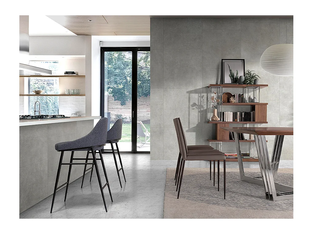 Chaise haute tissu gris et pieds en acier noir Padou - lot de 2-Couleur Aqua 18 Taupe foncé