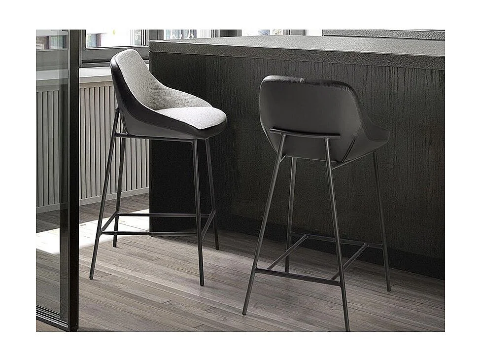 Chaise haute tissu et cuir éco et pieds acier Pino - Lot de 2-Couleur Aqua 07 Sable