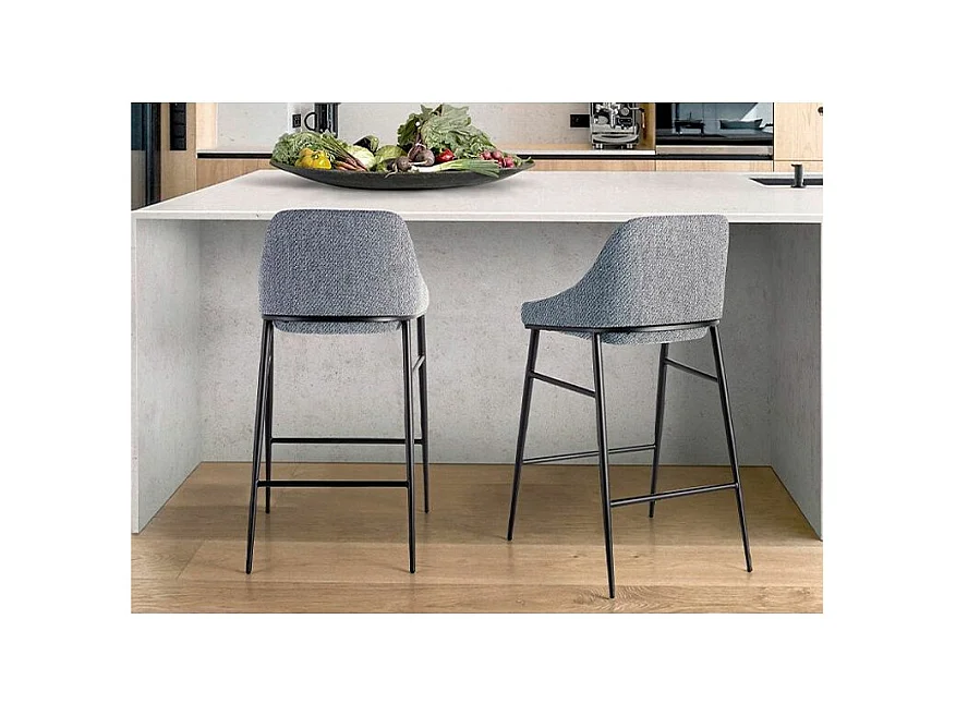 Chaise haute tissu gris et pieds en acier noir Padou - lot de 2-Couleur Aqua 00 Blanc