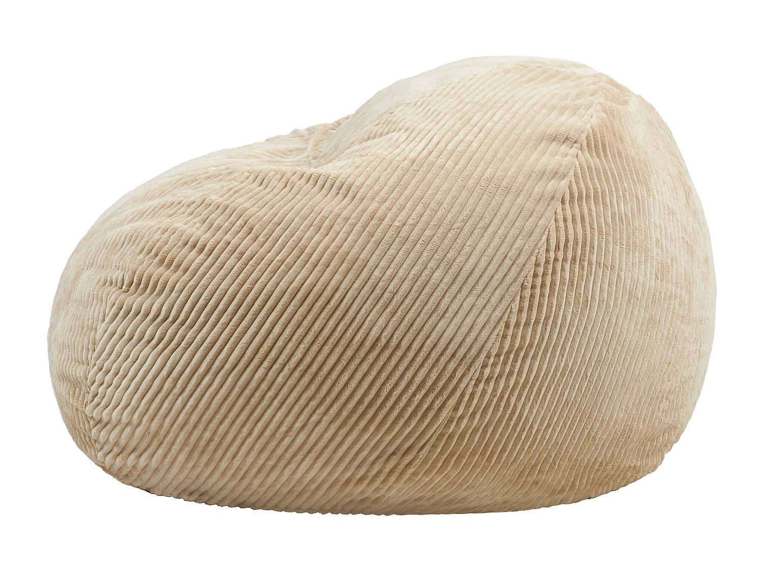 Pouf fauteuil géant en mousse expansible et velours côtelé beige - NIMBUS