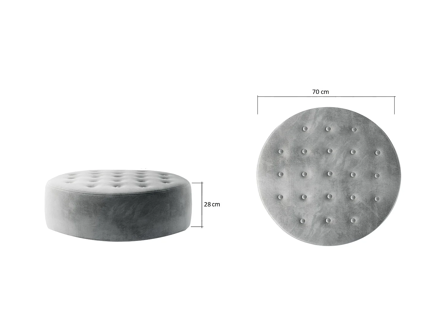 Pouf rond matelassé velours gris foncé Styla 70cm