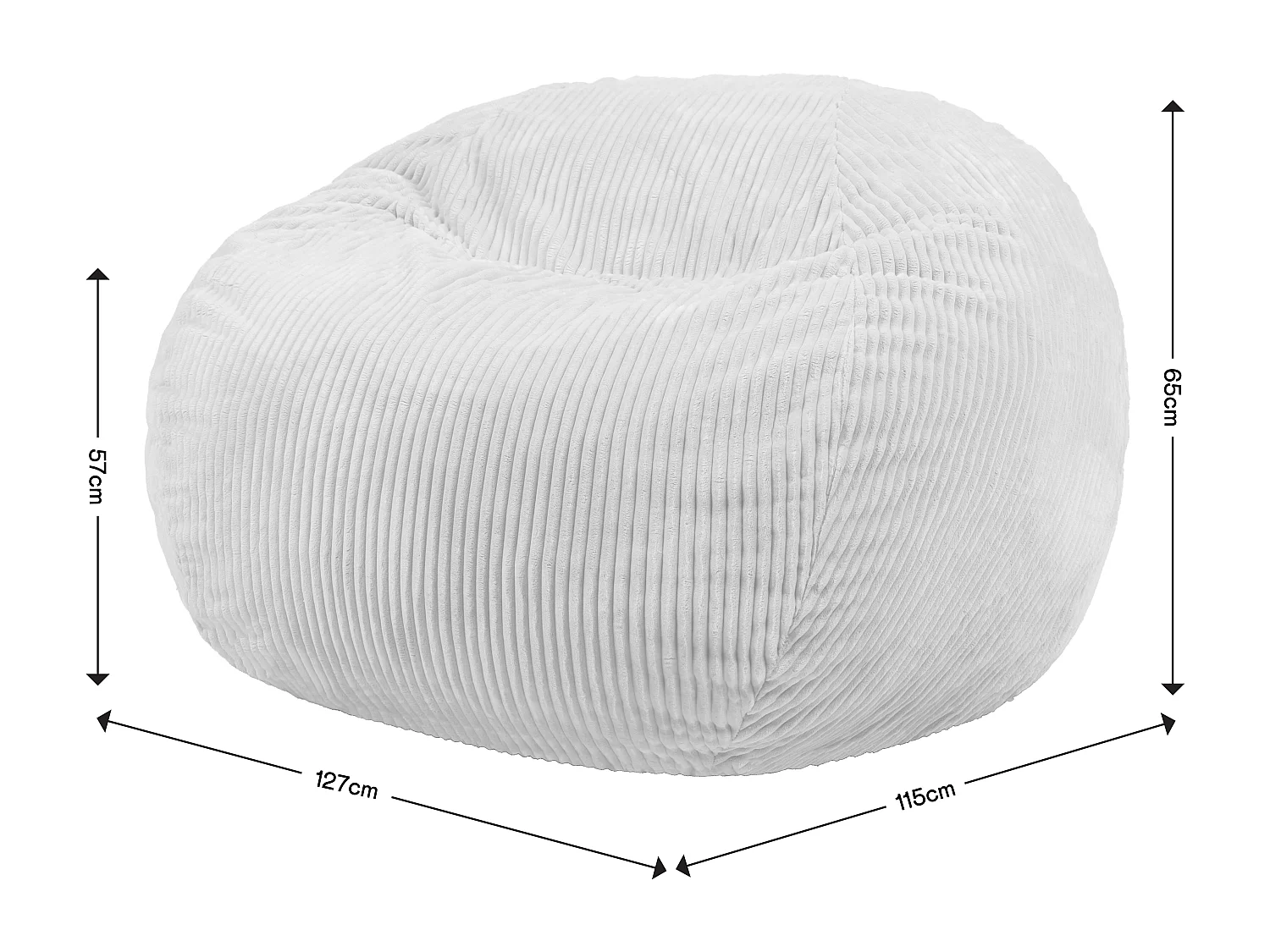 Pouf fauteuil géant en mousse expansible et velours côtelé gris - NIMBUS