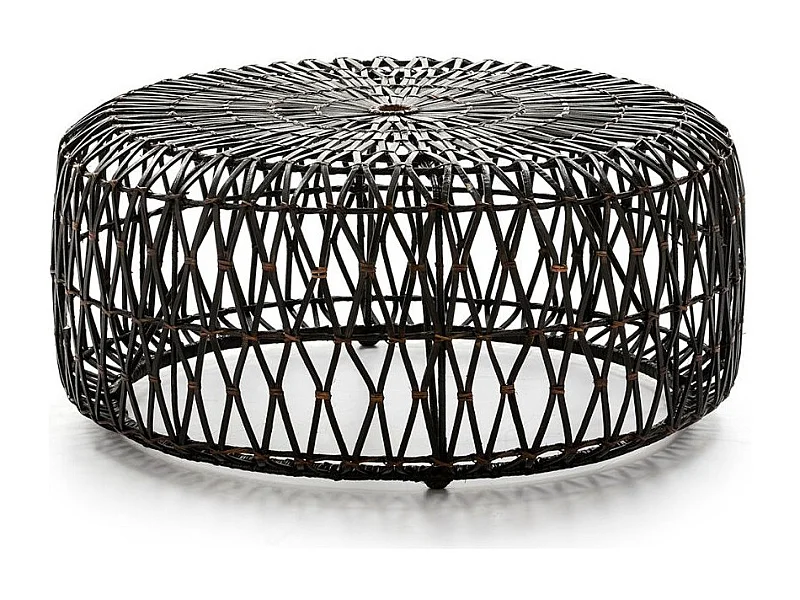 Pouf rond osier tissé brun