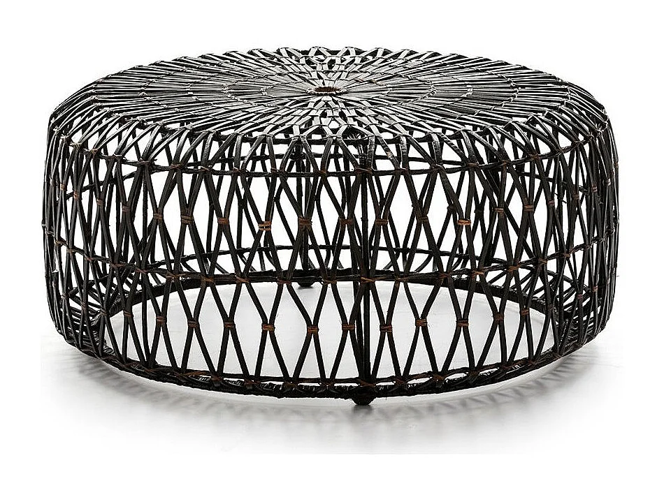 Pouf rond osier tissé brun