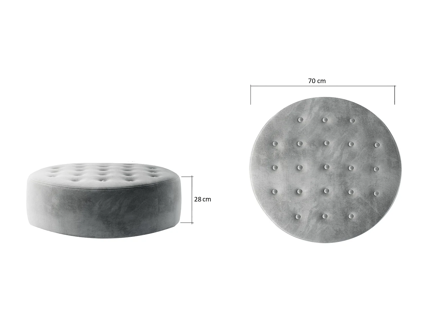 Pouf rond matelassé velours rose clair Styla 70cm