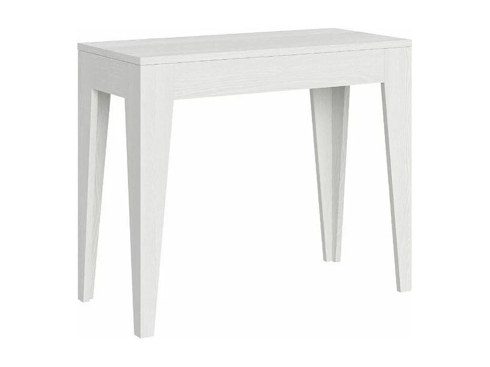 Console extensible moderne en bois Kanda 90x42-198 ou 90x42-302-Couleur Blanc-Pied et support sur roulettes-5 rallonges