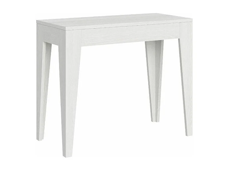 Kanda moderne uitschuifbare houten console 90x42/198 of 90x42/302 cm-Kleur Wit-Voet en steun op zwenkwielen-Verlengsnoeren 5 uitbreidingen