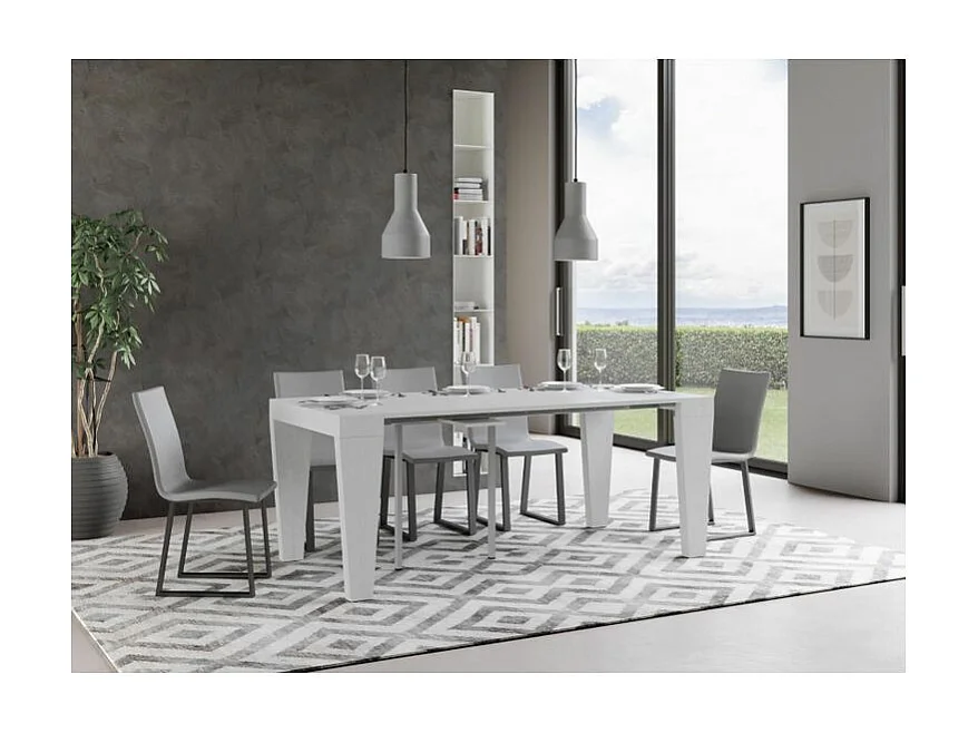 Sambo uitschuifbare houten console 90x40/196 of 90x40/300 cm-Kleur Wit-Steun 4 voet-Verlengsnoeren 3 uitbreidingen