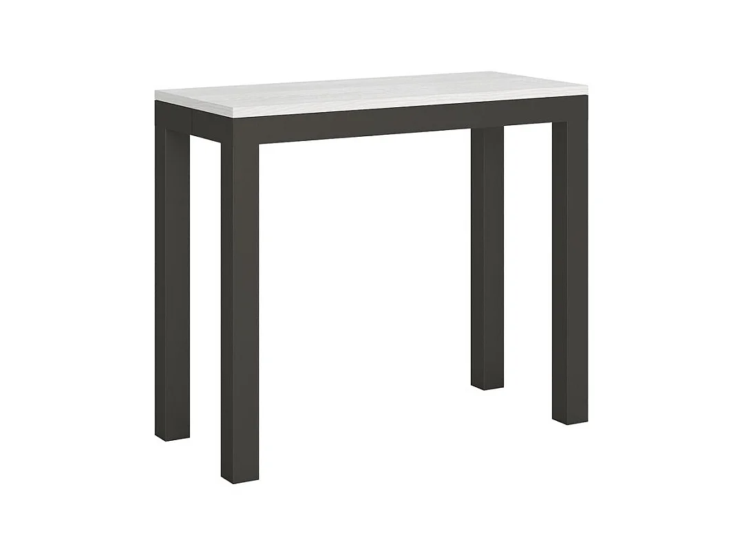 Console extensible bois et acier anthracite Monteros 90x40-196 ou 90x40-300-Couleur Blanc-Support 4 pieds-3 rallonges