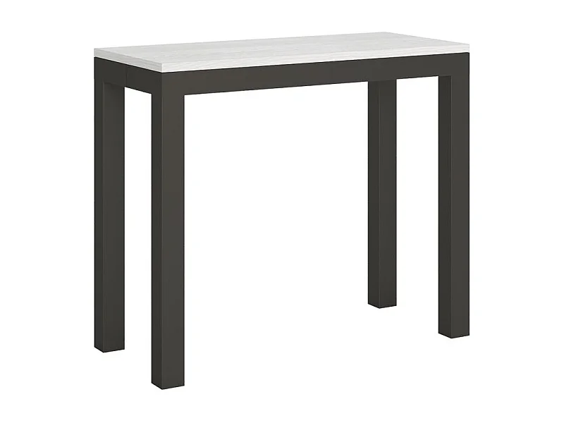 Console extensible bois et acier anthracite Monteros 90x40-196 ou 90x40-300-Couleur Blanc-Support 4 pieds-3 rallonges