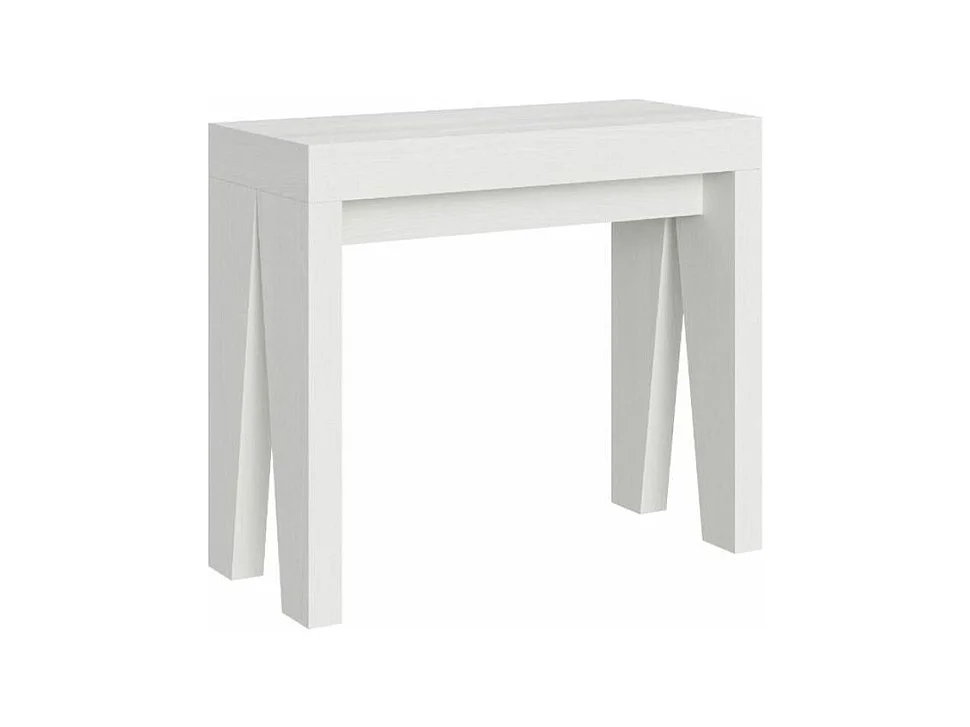 Console extensible en bois moderne 90x40-196 ou 90x40-300 Naxo-Couleur Blanc-Support 4 pieds-5 rallonges