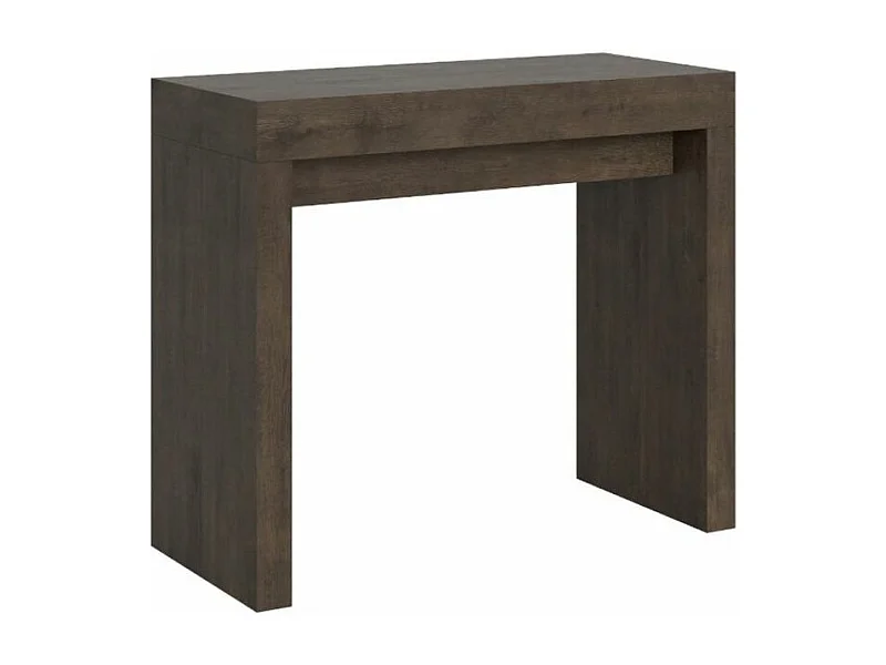 Ribo uitschuifbare houten console 90x40/196 of 90x40/300 cm-Kleur Bruin-Voet en steun op zwenkwielen-Verlengsnoeren 5 uitbreidingen