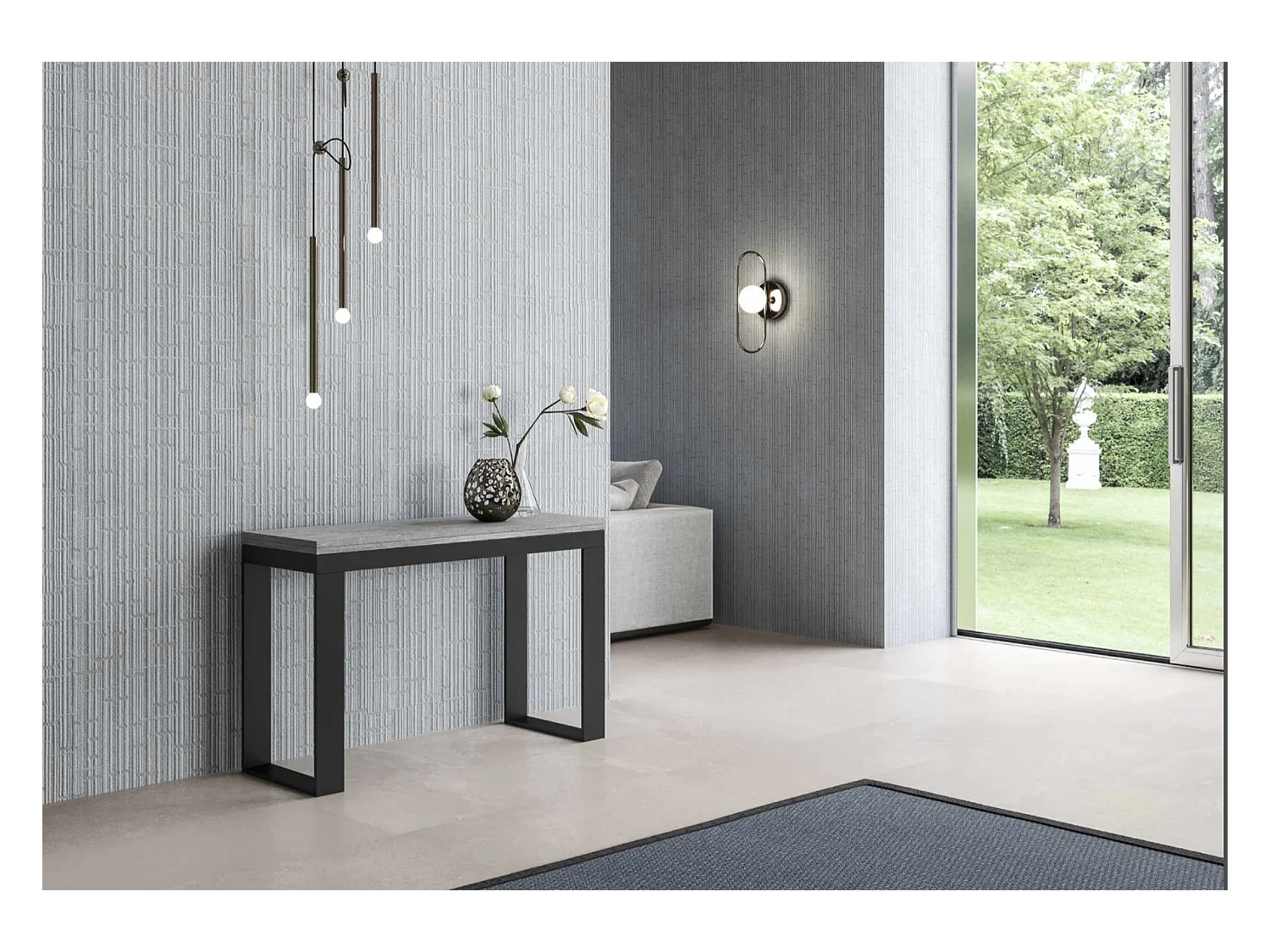 Console extensible double plateau 120x45-90 ou 120-200x45-90 Kouta-Couleur Marron-Largeur 120 cm