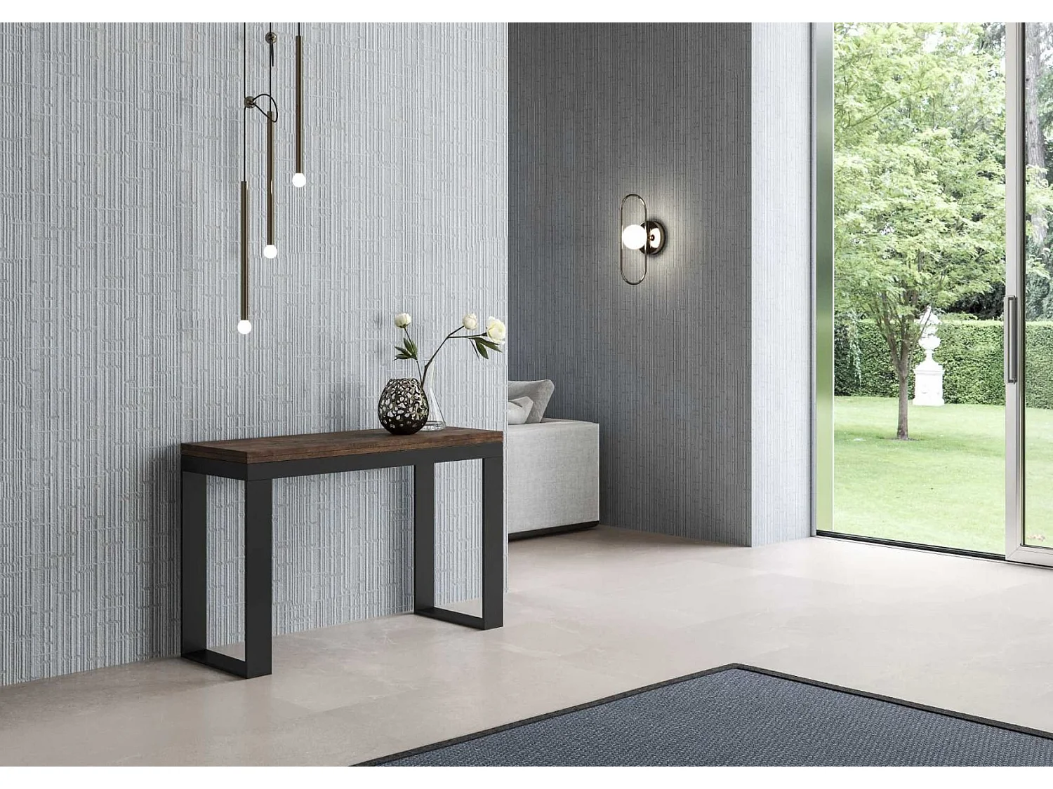 Uitschuifbare dubbele bovenconsole 120x45/90 of 120/200x45/90 cm Kouta-Kleur Bruin-Breedte 120 cm