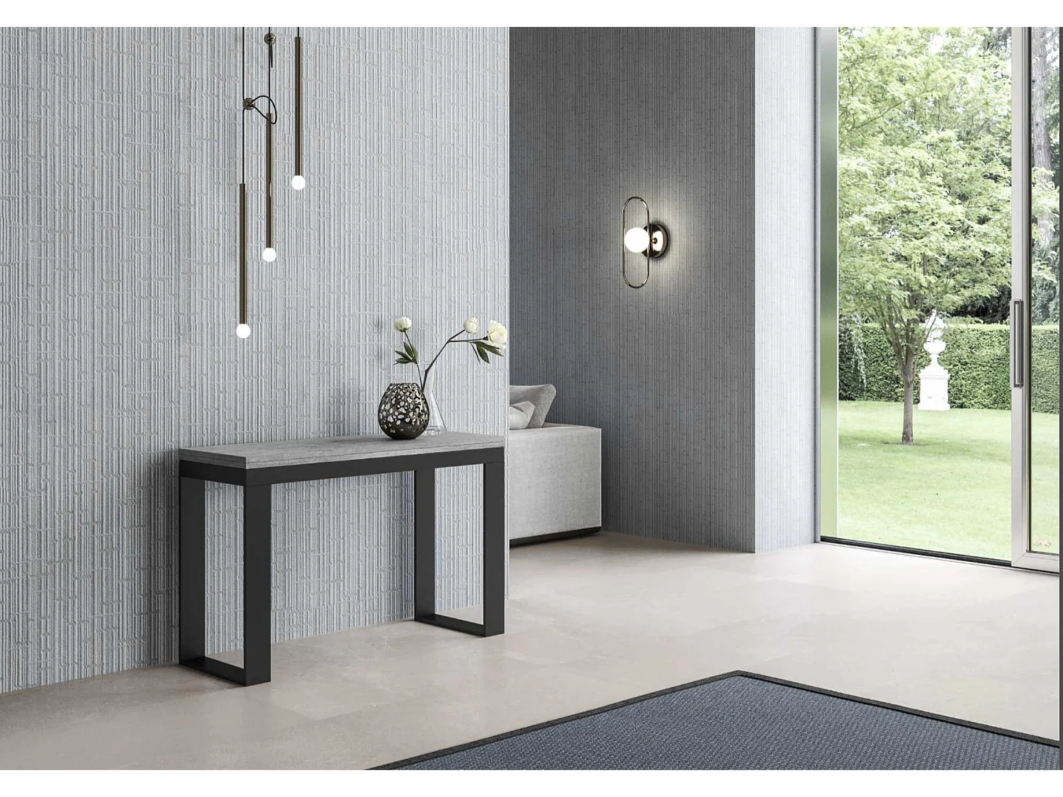 Consola extensible doble encimera 120x45/90 o 120/200x45/90 cm Kouta-Color Blanco-Anchura 200 cm