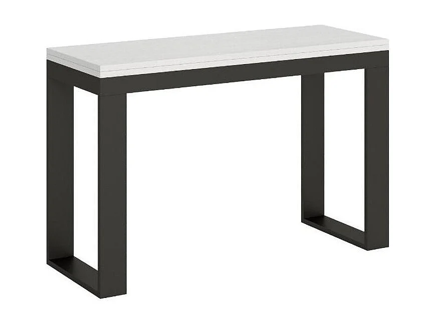 Console extensible double plateau 120x45-90 ou 120-200x45-90 Kouta-Couleur Blanc-Largeur 200 cm