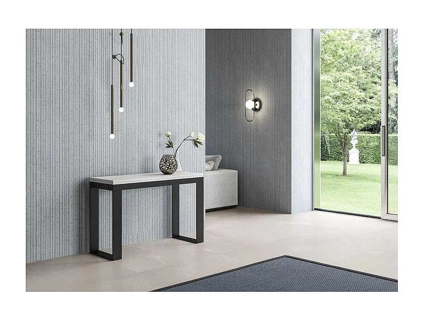 Console extensible double plateau 120x45-90 ou 120-200x45-90 Kouta-Couleur Blanc-Largeur 200 cm