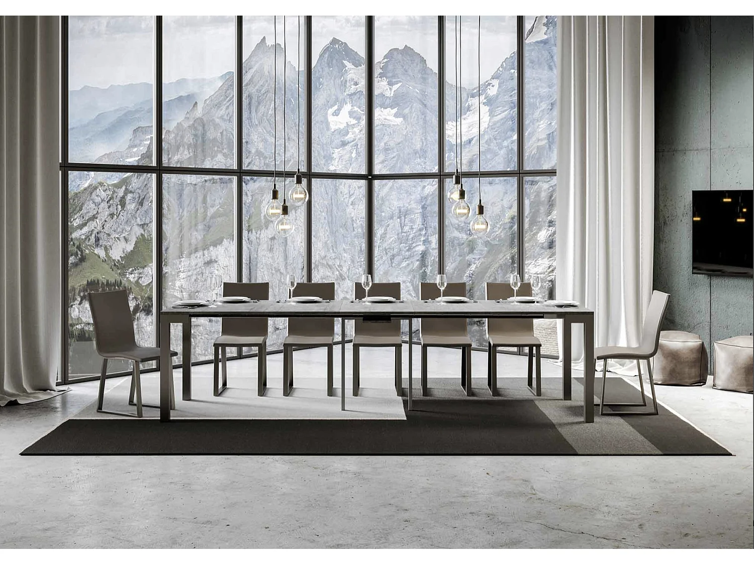 Console extensible bois et acier anthracite Monteros 90x40-196 ou 90x40-300-Couleur Marron-Support 4 pieds-5 rallonges