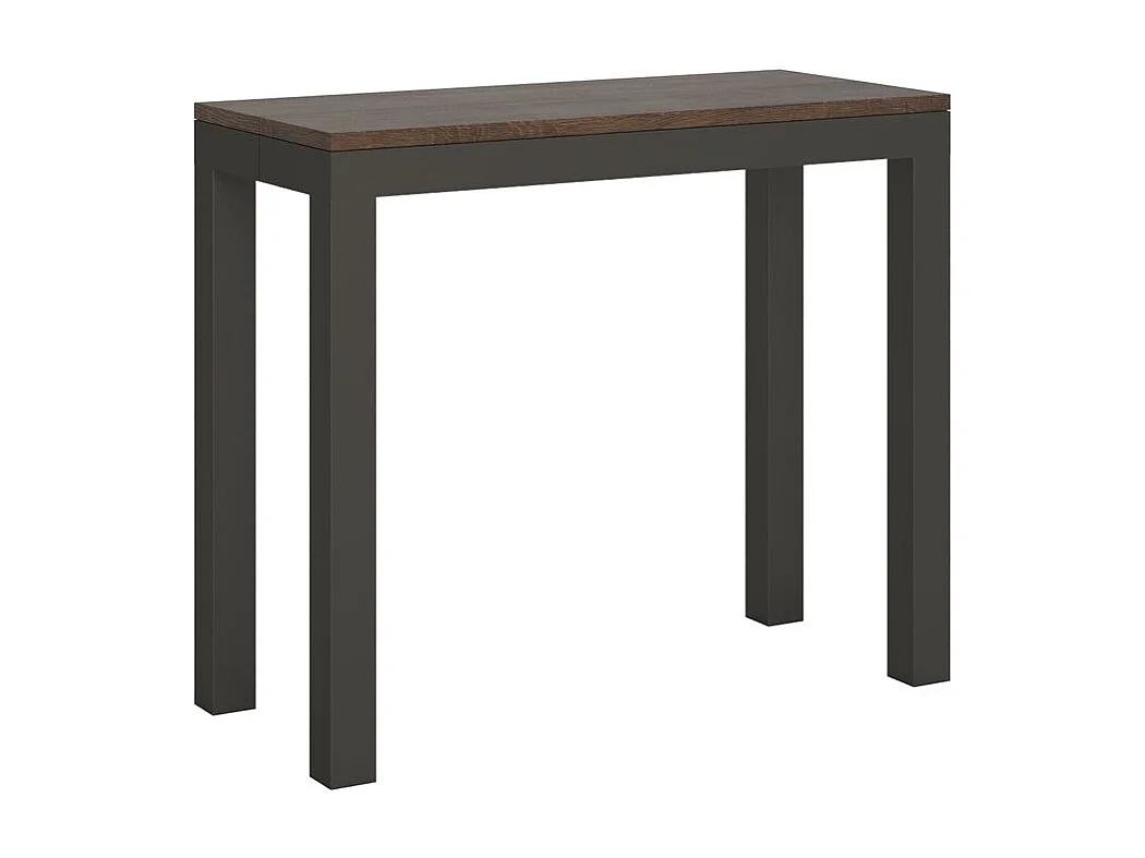Console extensible bois et acier anthracite Monteros 90x40-196 ou 90x40-300-Couleur Marron-Support 4 pieds-3 rallonges
