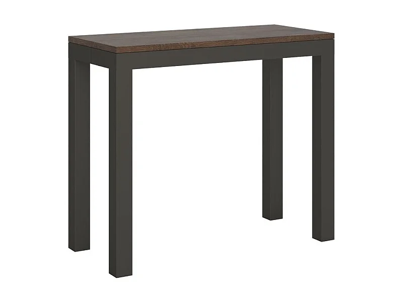 Uitschuifbare console in hout en antraciet staal Monteros 90x40/196 of 90x40/300 cm-Kleur Bruin-Steun 4 voet-Verlengsnoeren 3 uitbreidingen