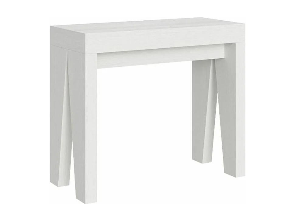 Console extensible en bois moderne 90x40-196 ou 90x40-300 Naxo-Couleur Blanc-Support 4 pieds-3 rallonges