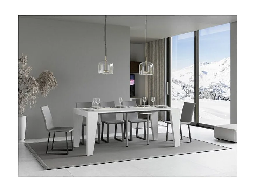 Console extensible en bois moderne 90x40-196 ou 90x40-300 Naxo-Couleur Blanc-Support 4 pieds-3 rallonges