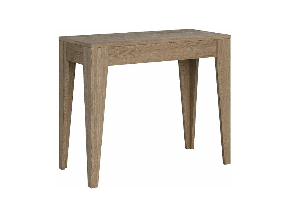 Consola Kanda moderna extensible de madera 90x42/198 o 90x42/302 cm-Color Gris cemento-Base y soporte con ruedas-Alargaderas 5 extensiones