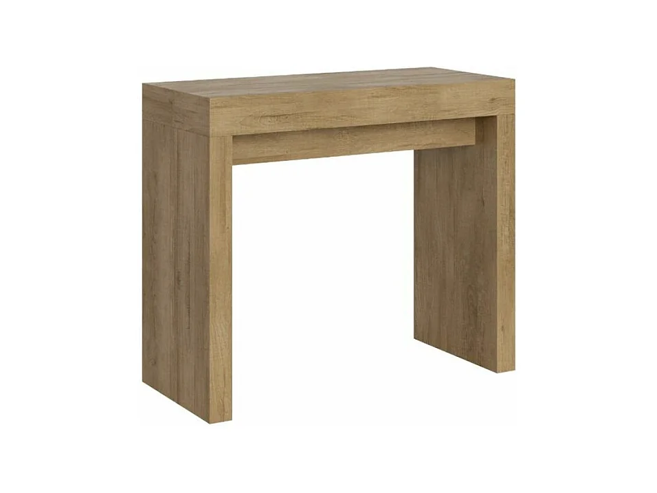 Console extensible en bois Ribo 90x40-196 ou 90x40-300-Couleur Naturel-Pied et support sur roulettes-3 rallonges