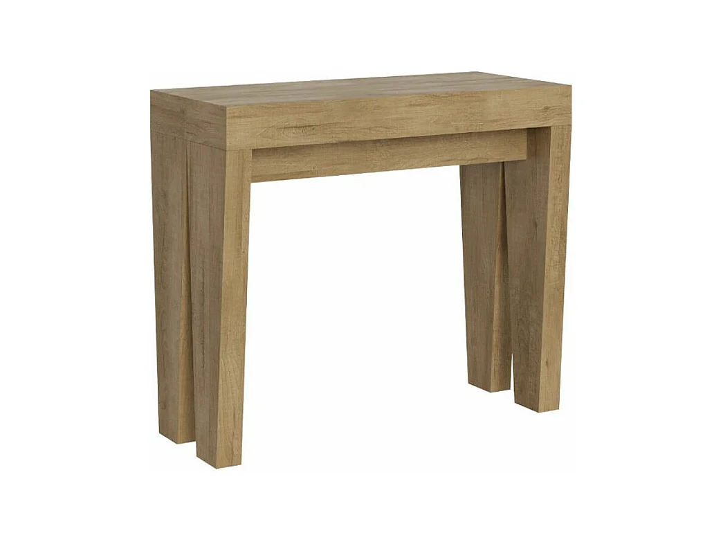 Consola extensible de madera Sambo 90x40/196 o 90x40/300 cm-Color Gris cemento-Base y soporte con ruedas-Alargaderas 3 extensiones