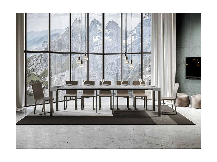 Uitschuifbare console in hout en antraciet staal Elvira 90x40/196 of 90x40/300 cm-Kleur Cementgrijs-Steun 4 voet-Verlengsnoeren 5 uitbreidingen