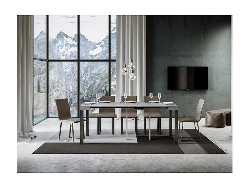 Uitschuifbare console in hout en antraciet staal Elvira 90x40/196 of 90x40/300 cm-Kleur Cementgrijs-Steun 4 voet-Verlengsnoeren 5 uitbreidingen