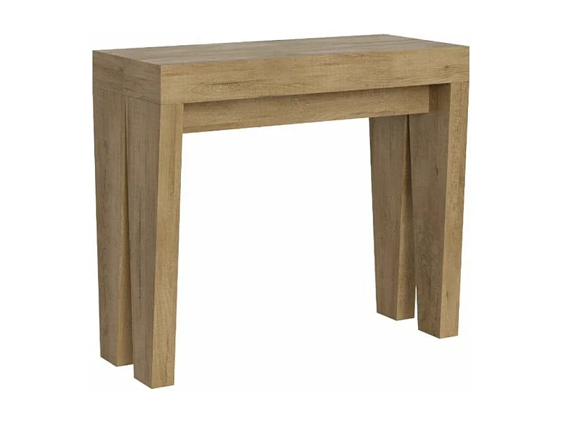 Console extensible en bois Sambo 90x40-196 ou 90x40-300-Couleur Naturel-Support 4 pieds-3 rallonges