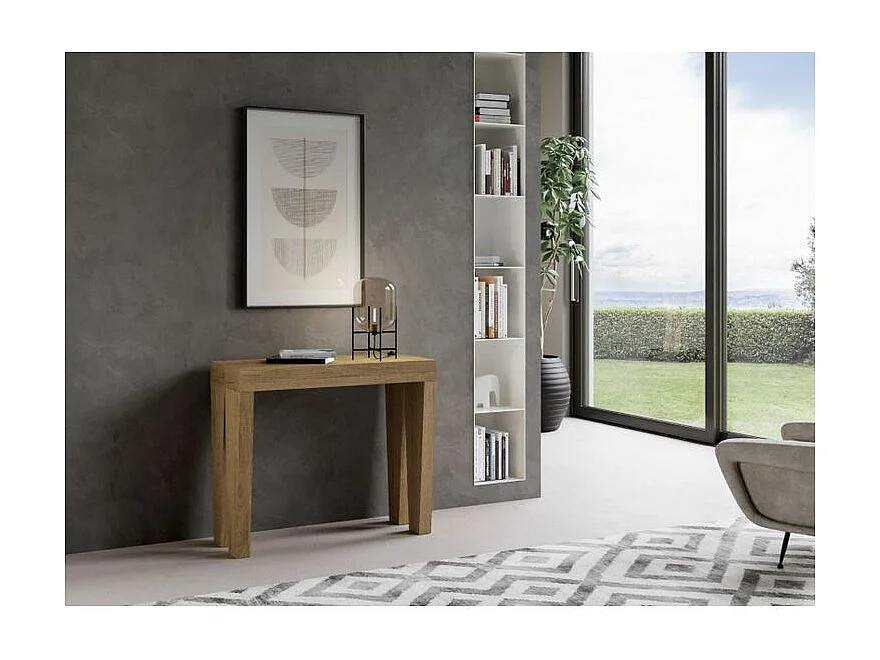 Console extensible en bois Sambo 90x40-196 ou 90x40-300-Couleur Naturel-Support 4 pieds-3 rallonges