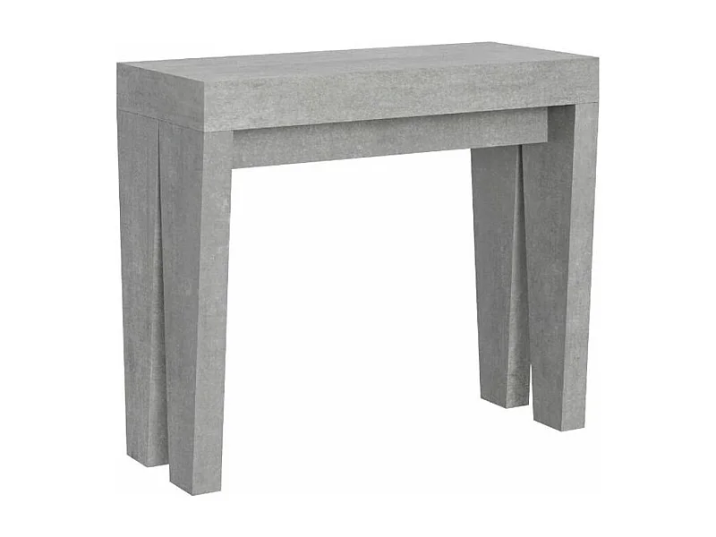 Console extensible en bois Sambo 90x40-196 ou 90x40-300-Couleur Gris ciment-Pied et support sur roulettes-5 rallonges