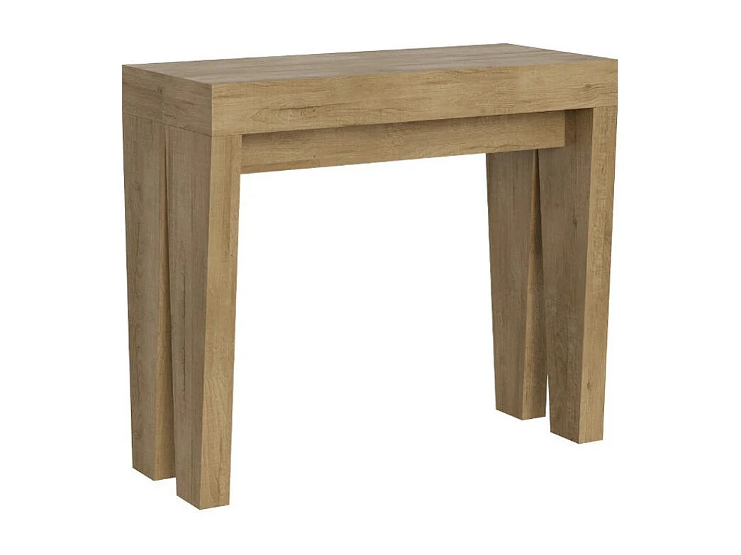 Console extensible en bois Sambo 90x40-196 ou 90x40-300-Couleur Gris ciment-Pied et support sur roulettes-5 rallonges