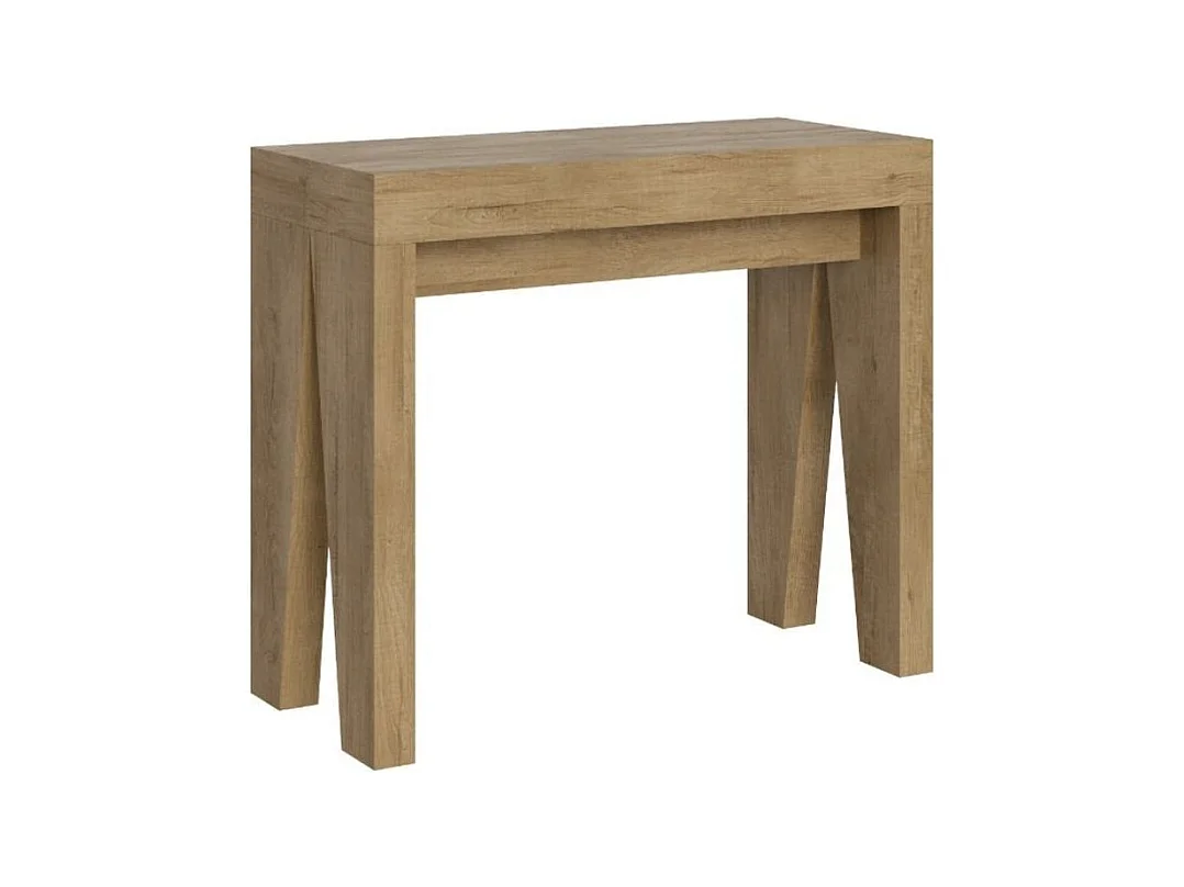 Console extensible en bois moderne 90x40-196 ou 90x40-300 Naxo-Couleur Naturel-Support 4 pieds-3 rallonges