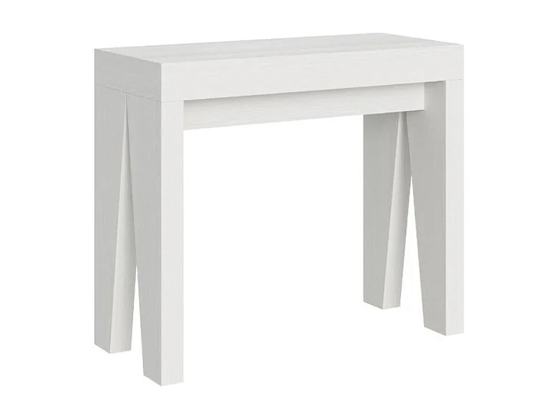 Console extensible en bois moderne 90x40-196 ou 90x40-300 Naxo-Couleur Blanc-Pied et support sur roulettes-5 rallonges