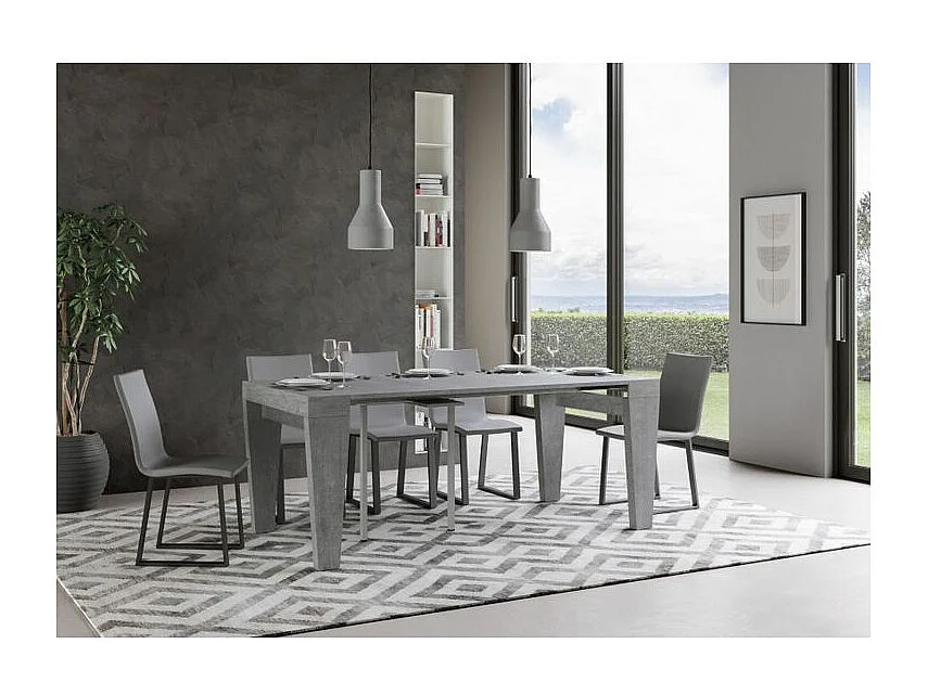 Console extensible en bois Sambo 90x40-196 ou 90x40-300-Couleur Gris ciment-Support 4 pieds-5 rallonges