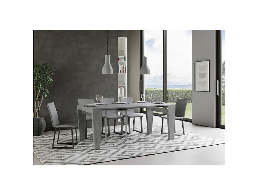Sambo uitschuifbare houten console 90x40/196 of 90x40/300 cm-Kleur Cementgrijs-Steun 4 voet-Verlengsnoeren 5 uitbreidingen